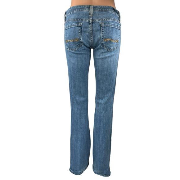 Immortality Women's Blue Dark Wash Low Rise Flared Bootcut Denim Jeans Size 28 - Picture 3 of 7